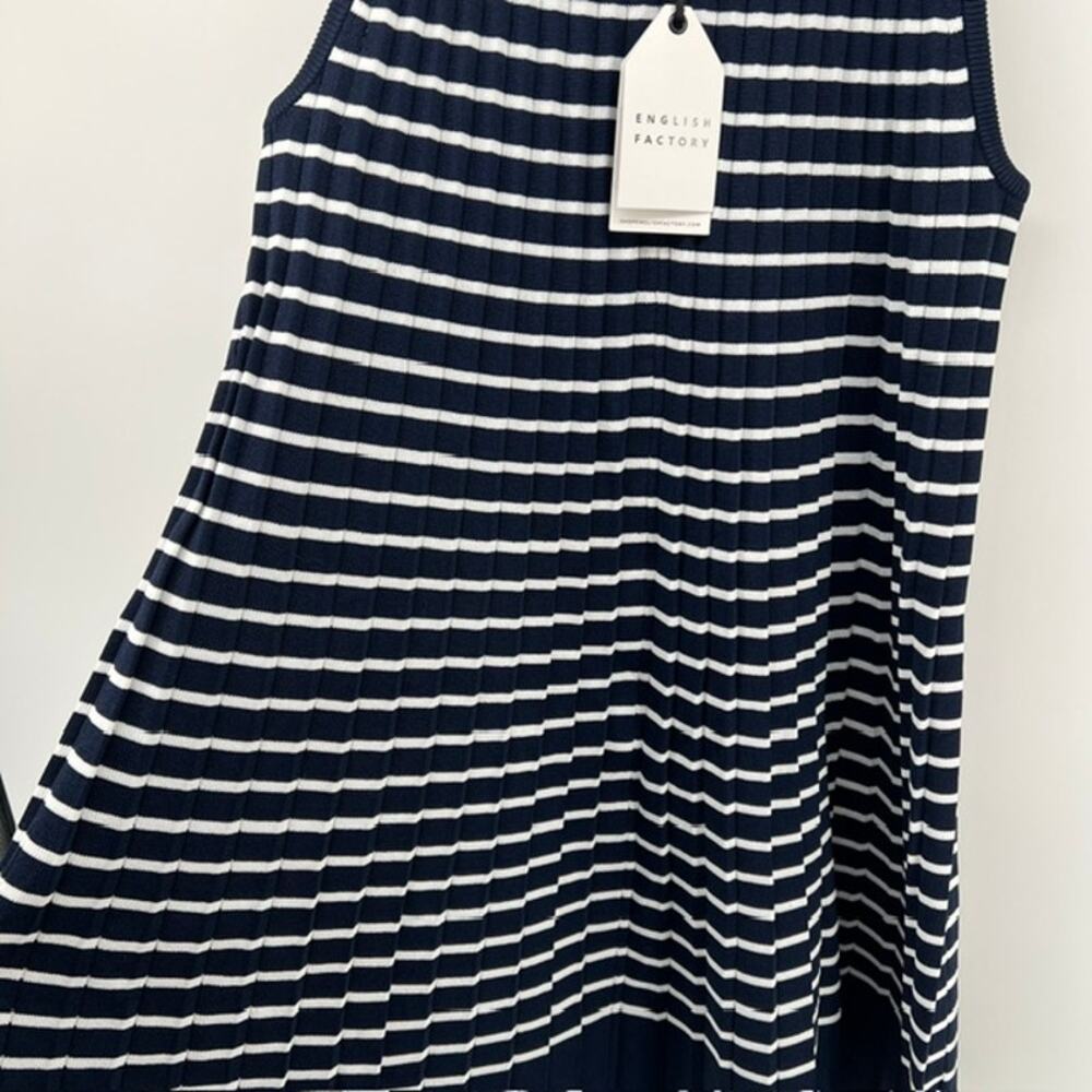 NEW English Factory Pleated A Line Knee Length Dress Womens M Navy Blue Preppy - Picture 7 of 9